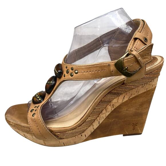 Frye Women’s Bridget Ornament Brown Wedge Sandal Size US 10 - Picture 3 of 13